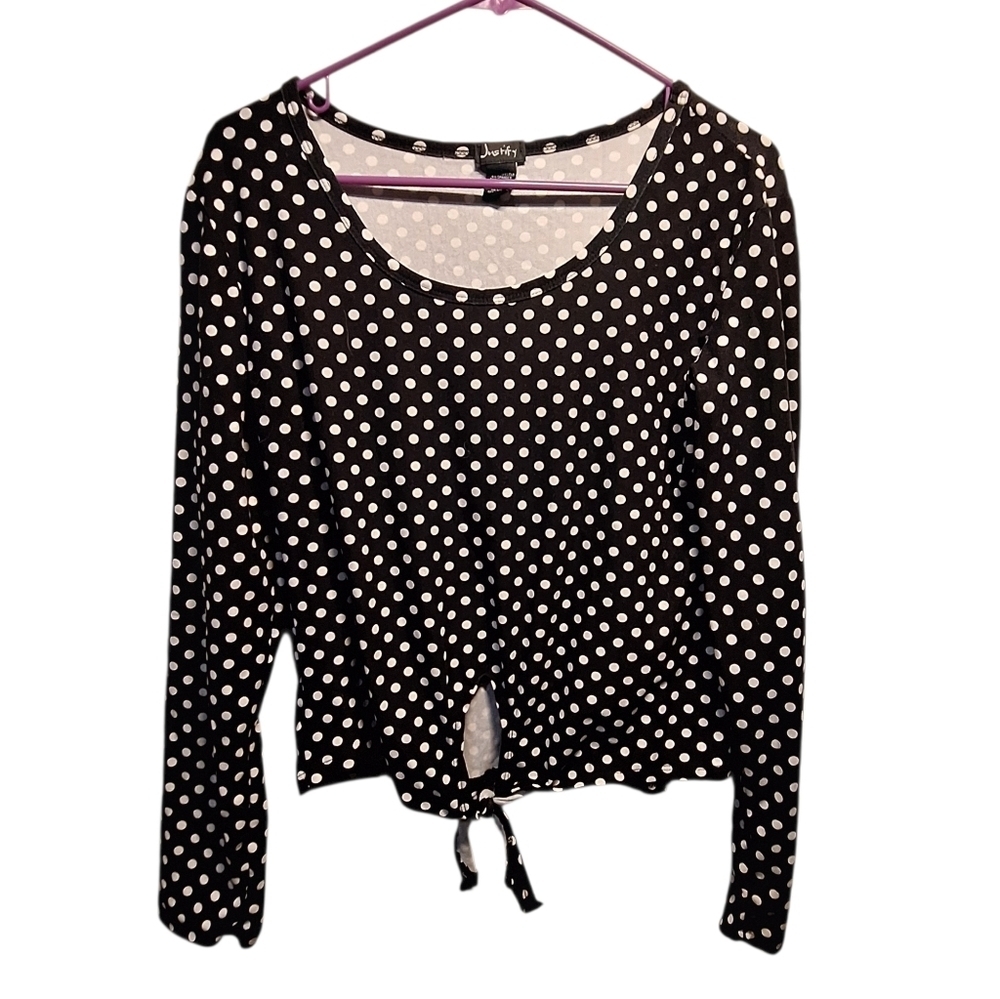 Justify Black and White Polka Dot Long Sleeve Top Large